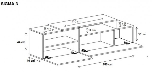 Cama TV cabinet SIGMA 3 180 white/white gloss + black Cama TV cabinet SIGMA 3 180 white/white gloss + black