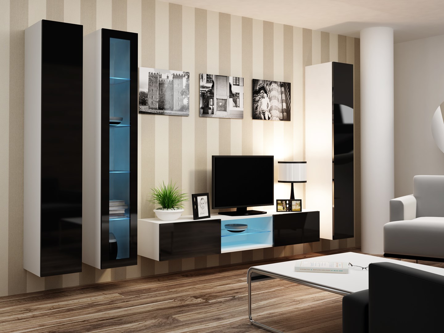 Cama Living room cabinet set VIGO 17 white/black gloss Cama Living room cabinet set VIGO 17 white/black gloss