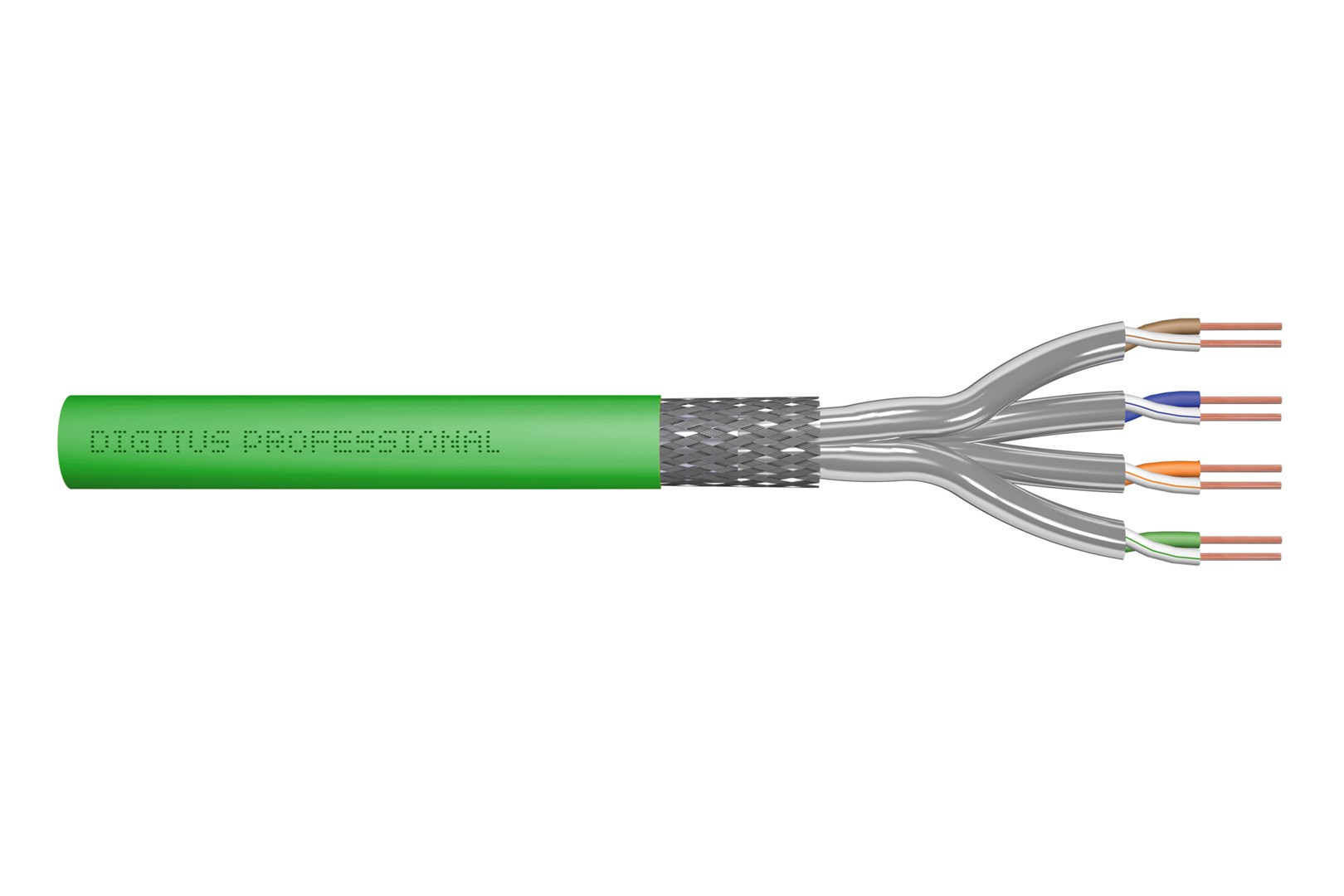 Installation cable DIGITUS cat.8.2, S/FTP, Dca, AWG 22/1, LSOH, 100m, green Installation cable DIGITUS cat.8.2, S/FTP, Dca, AWG 22/1, LSOH, 100m, green