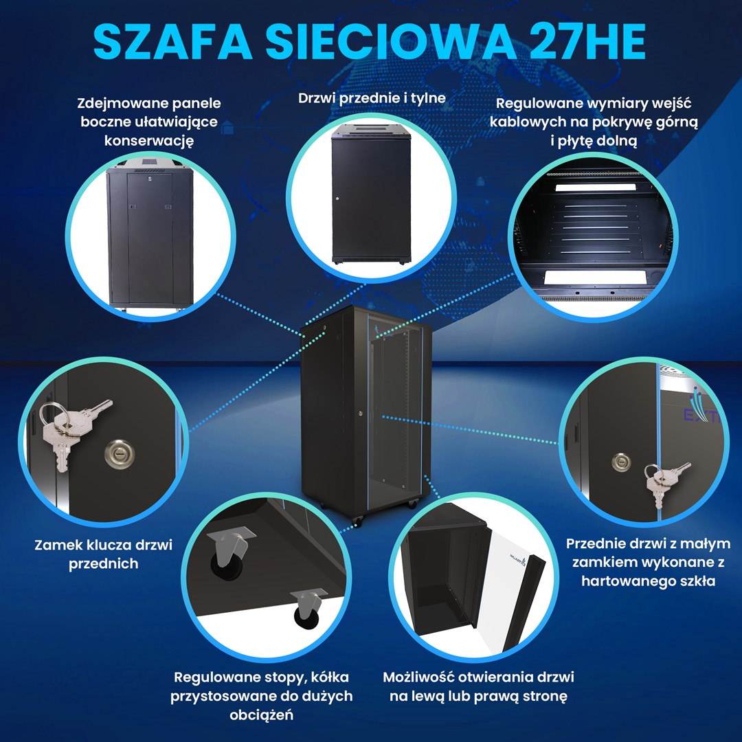 Extralink Rackmount cabinet 27U 800x800 Black standing Extralink Rackmount cabinet 27U 800x800 Black standing