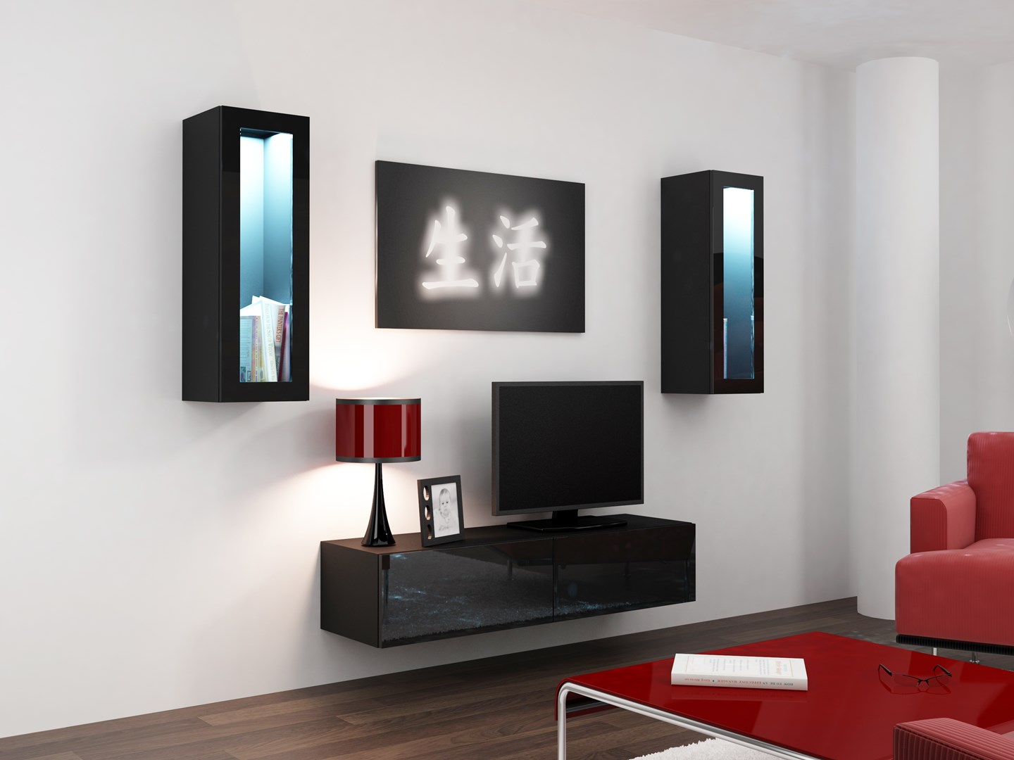 Cama Living room cabinet set VIGO 8 black/black gloss Cama Living room cabinet set VIGO 8 black/black gloss