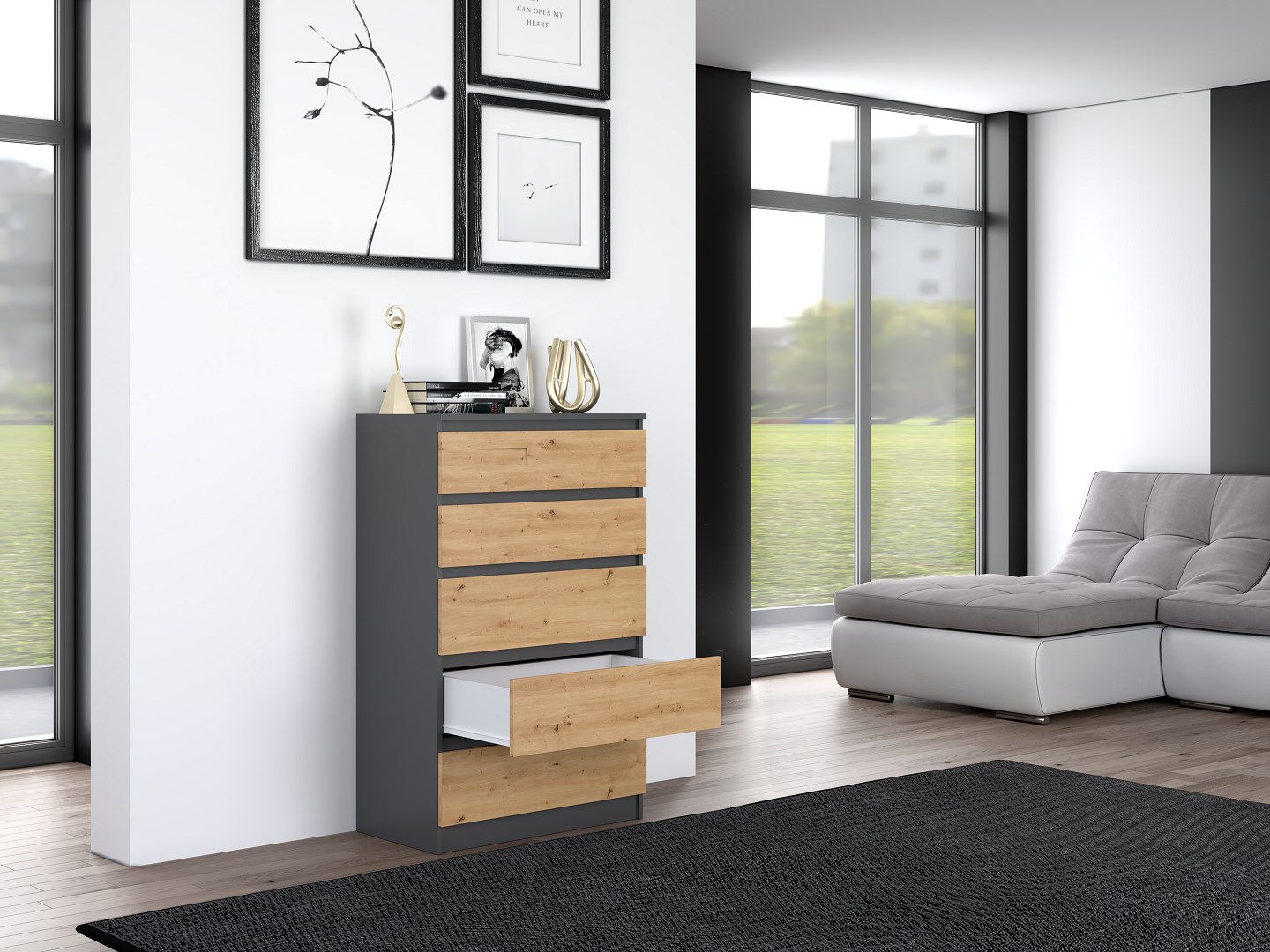 Topeshop M5 ANTRACYT/ARTISAN chest of drawers Topeshop M5 ANTRACYT/ARTISAN chest of drawers