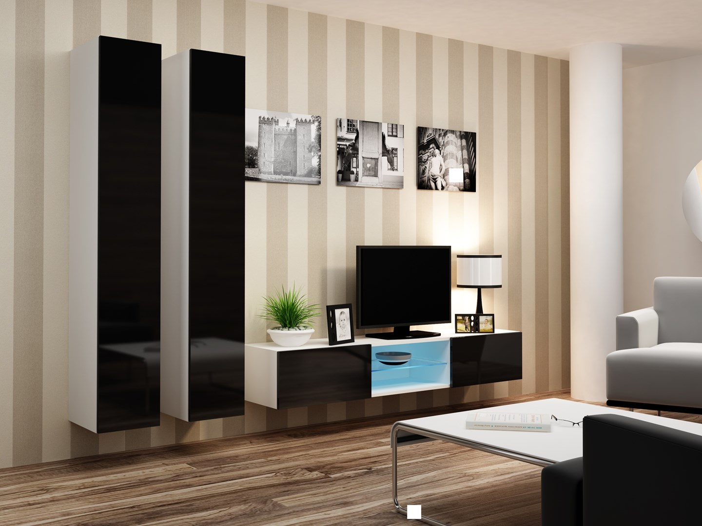 Cama Living room cabinet set VIGO 19 white/black gloss Cama Living room cabinet set VIGO 19 white/black gloss