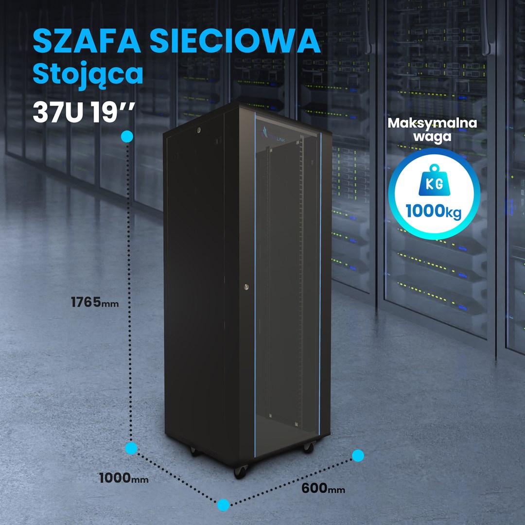 Extralink Rackmount cabinet 37U 600x1000 Black standing Extralink Rackmount cabinet 37U 600x1000 Black standing