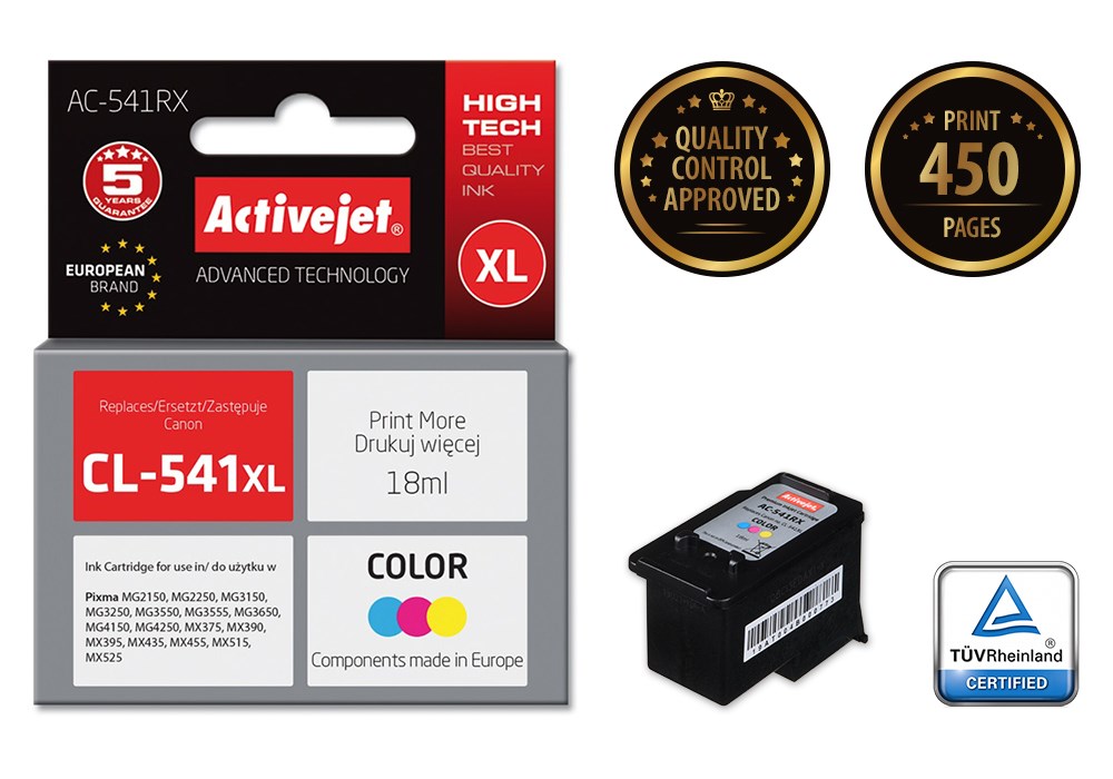 Activejet AC-541RX Ink (replacement for Canon CL-541XL; Premium; 18 ml; color) Activejet AC-541RX Ink (replacement for Canon CL-541XL; Premium; 18 ml; color)