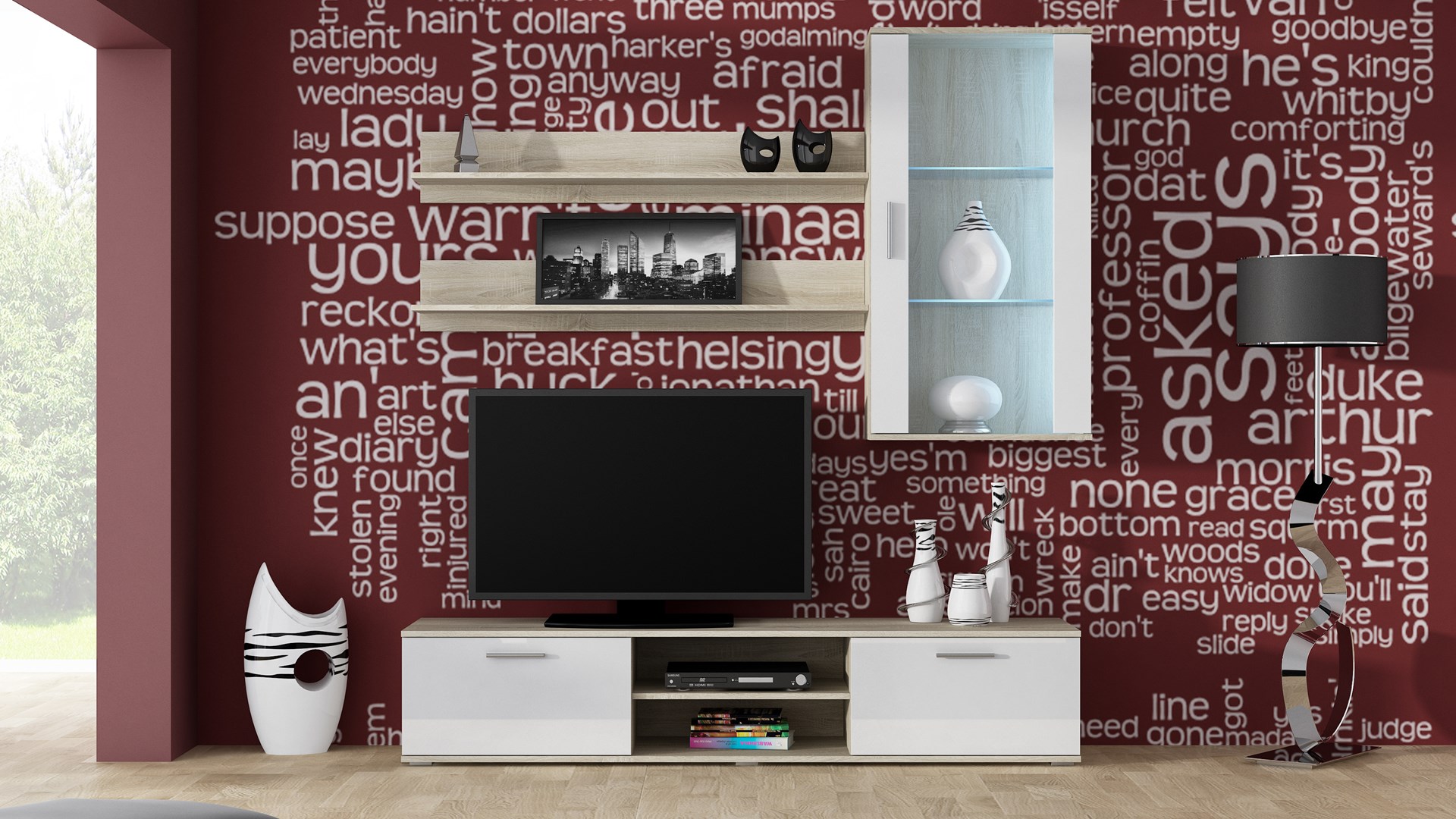 SOHO 5 set (RTV180 cabinet + wall unit + shelves) Sonoma oak / glossy white SOHO 5 set (RTV180 cabinet + wall unit + shelves) Sonoma oak / glossy white