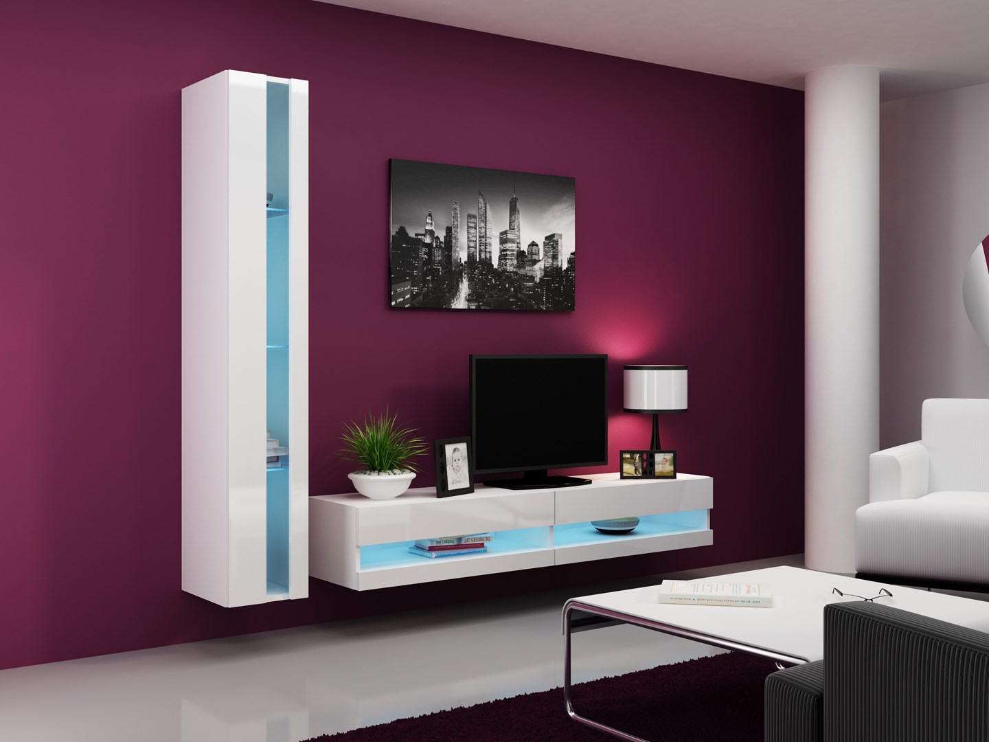 Cama Living room cabinet set VIGO NEW 8 white/white gloss Cama Living room cabinet set VIGO NEW 8 white/white gloss