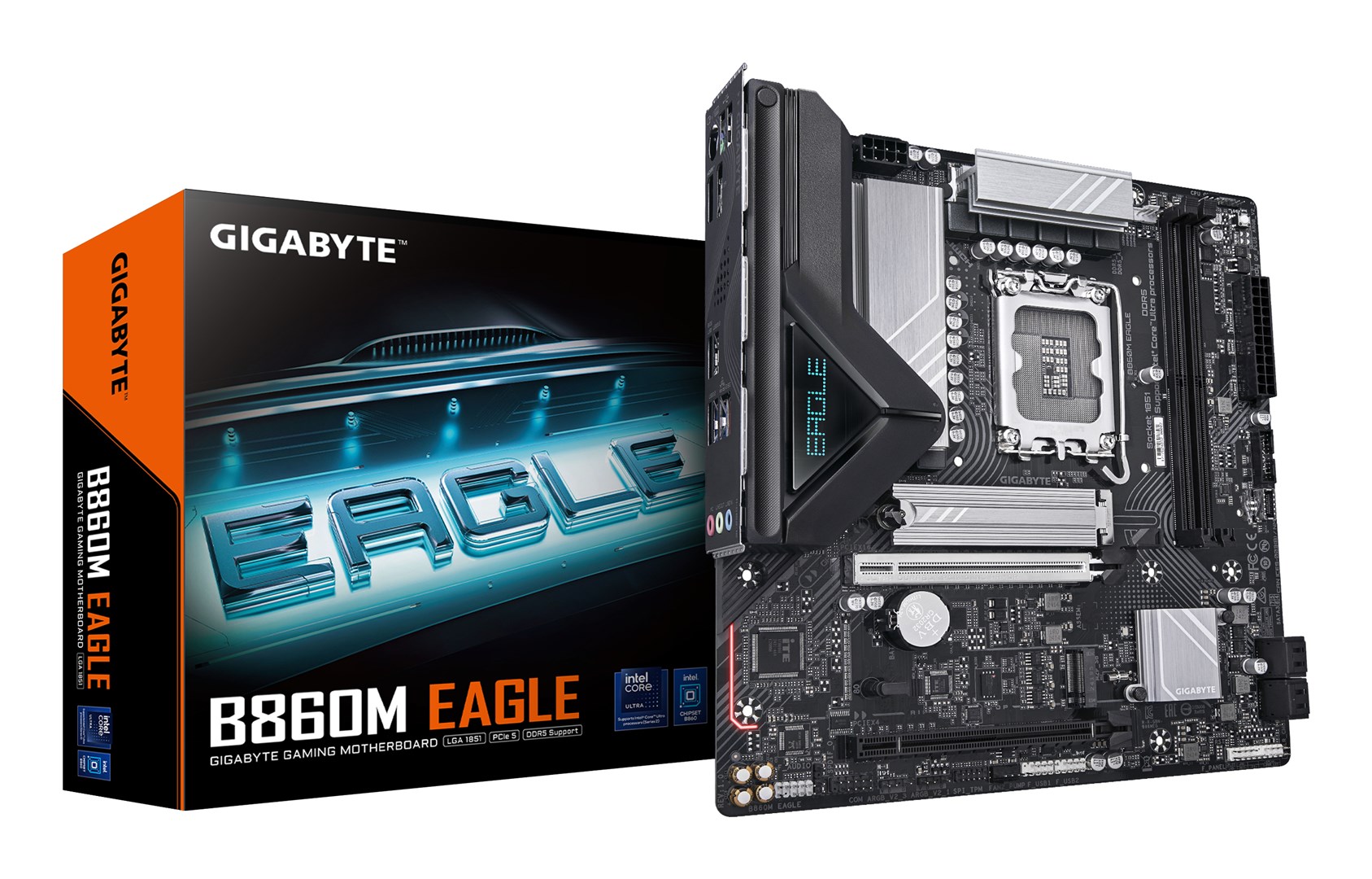 GIGABYTE B860M EAGLE Motherboard - Intel Core Ultra Series CPUs, 6+1+2+1 Phases VRM, up to 9066MHz DDR5, 1xPCIe 5.0 + 1xPCIe 4.0 M.2, 2.5GbE LAN, USB 3.2 Gen 1 GIGABYTE B860M EAGLE Motherboard - Intel Core Ultra Series CPUs, 6+1+2+1 Phases VRM, up to 9066MHz DDR5, 1xPCIe 5.0 + 1xPCIe 4.0 M.2, 2.5GbE LAN, USB 3.2 Gen 1
