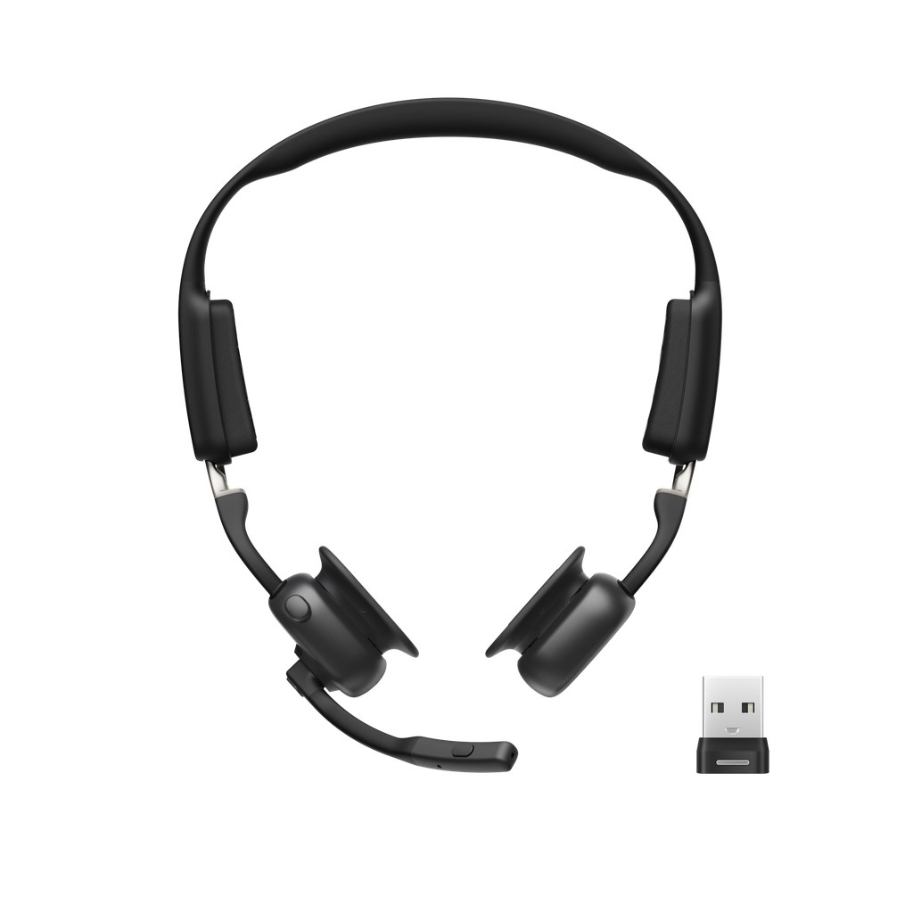 SHOKZ OpenMeet UC Wireless Bluetooth Bone Conduction Videoconferencing Headset with USB-A adapter SHOKZ OpenMeet UC Wireless Bluetooth Bone Conduction Videoconferencing Headset with USB-A adapter