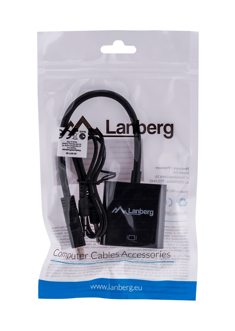 Lanberg AD-0017-BK video cable adapter 0.2 m VGA (D-Sub) HDMI Type A (Standard) Black Lanberg AD-0017-BK video cable adapter 0.2 m VGA (D-Sub) HDMI Type A (Standard) Black