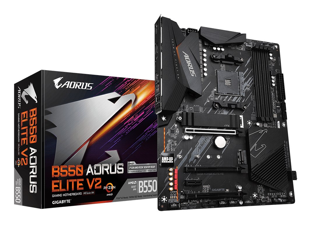 GIGABYTE B550 AORUS ELITE V2 Motherboard - AMD Ryzen 5000 CPUs, 12+2 Phases VRM, up to 4733MHz DDR4, 1xPCIe 4.0 + 1xPCIe 3.0 M.2, 2.5GbE LAN, USB 3.2 Gen 2 GIGABYTE B550 AORUS ELITE V2 Motherboard - AMD Ryzen 5000 CPUs, 12+2 Phases VRM, up to 4733MHz DDR4, 1xPCIe 4.0 + 1xPCIe 3.0 M.2, 2.5GbE LAN, USB 3.2 Gen 2