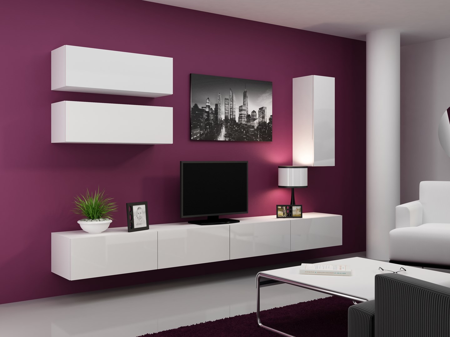Cama TV stand VIGO 140 30/140/40 white/white gloss Cama TV stand VIGO 140 30/140/40 white/white gloss