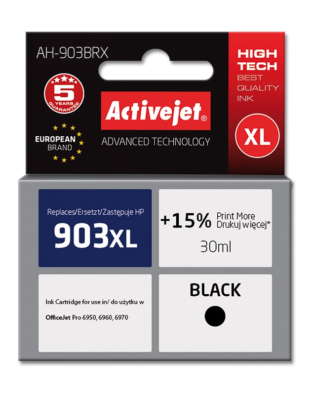 Activejet AH-903BRX Ink (replacement for HP 903XL T6M15AE; Premium; 30 ml; black) Activejet AH-903BRX Ink (replacement for HP 903XL T6M15AE; Premium; 30 ml; black)