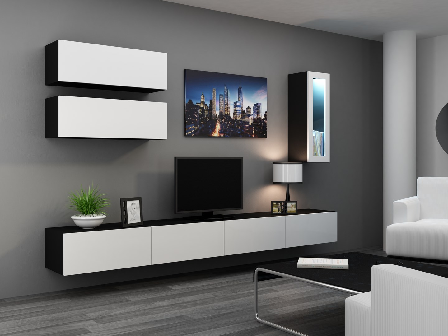 Cama Living room cabinet set VIGO 12 black/white gloss Cama Living room cabinet set VIGO 12 black/white gloss