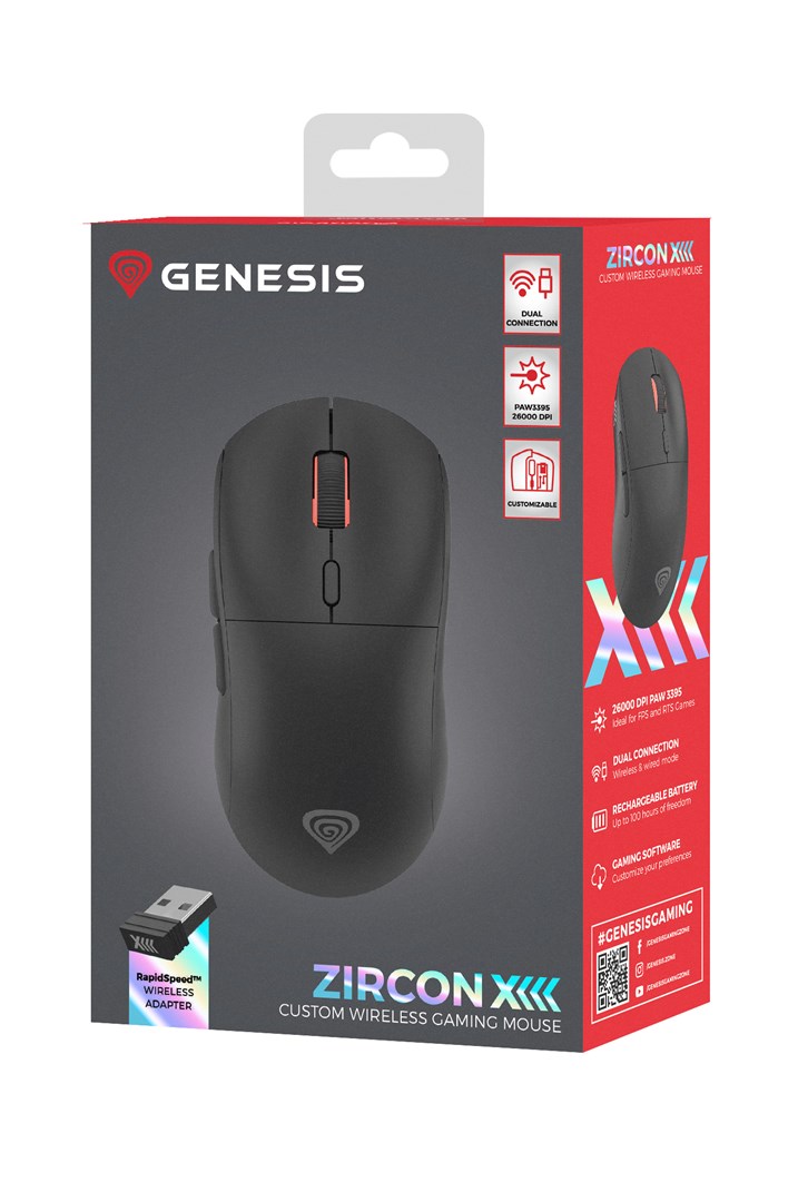 GENESIS Zircon XIII mouse Gaming Ambidextrous RF Wireless + USB Type-C Optical 26000 DPI GENESIS Zircon XIII mouse Gaming Ambidextrous RF Wireless + USB Type-C Optical 26000 DPI