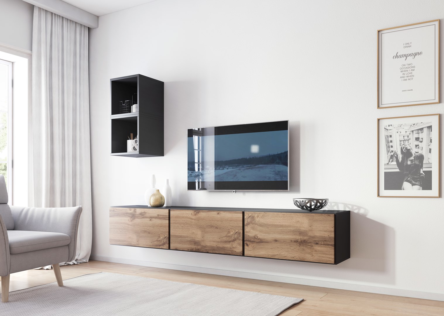 Cama living room furniture set ROCO 7 (3xRO3 + 2xRO6) antracite/wotan oak Cama living room furniture set ROCO 7 (3xRO3 + 2xRO6) antracite/wotan oak