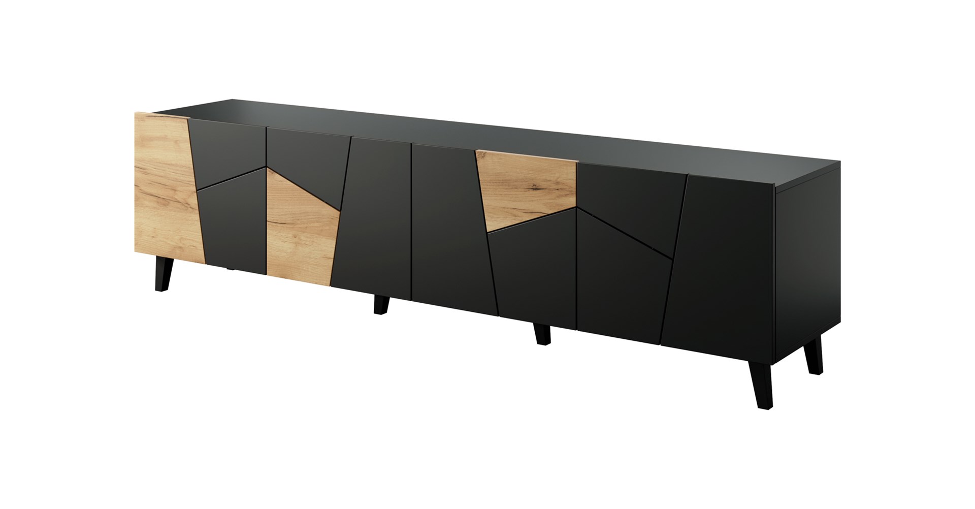 RTV cabinet ETNA 200x42x52 black matt + oak craft RTV cabinet ETNA 200x42x52 black matt + oak craft