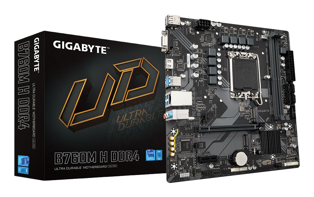 GIGABYTE B760M H DDR4 Motherboard - Supports Intel Core 14th Gen CPUs, 6+1+1 Phases Digital VRM, up to 3200MHz DDR4 (OC), 2xPCIe 4.0 M.2, GbE LAN, USB 3.2 Gen1 GIGABYTE B760M H DDR4 Motherboard - Supports Intel Core 14th Gen CPUs, 6+1+1 Phases Digital VRM, up to 3200MHz DDR4 (OC), 2xPCIe 4.0 M.2, GbE LAN, USB 3.2 Gen1