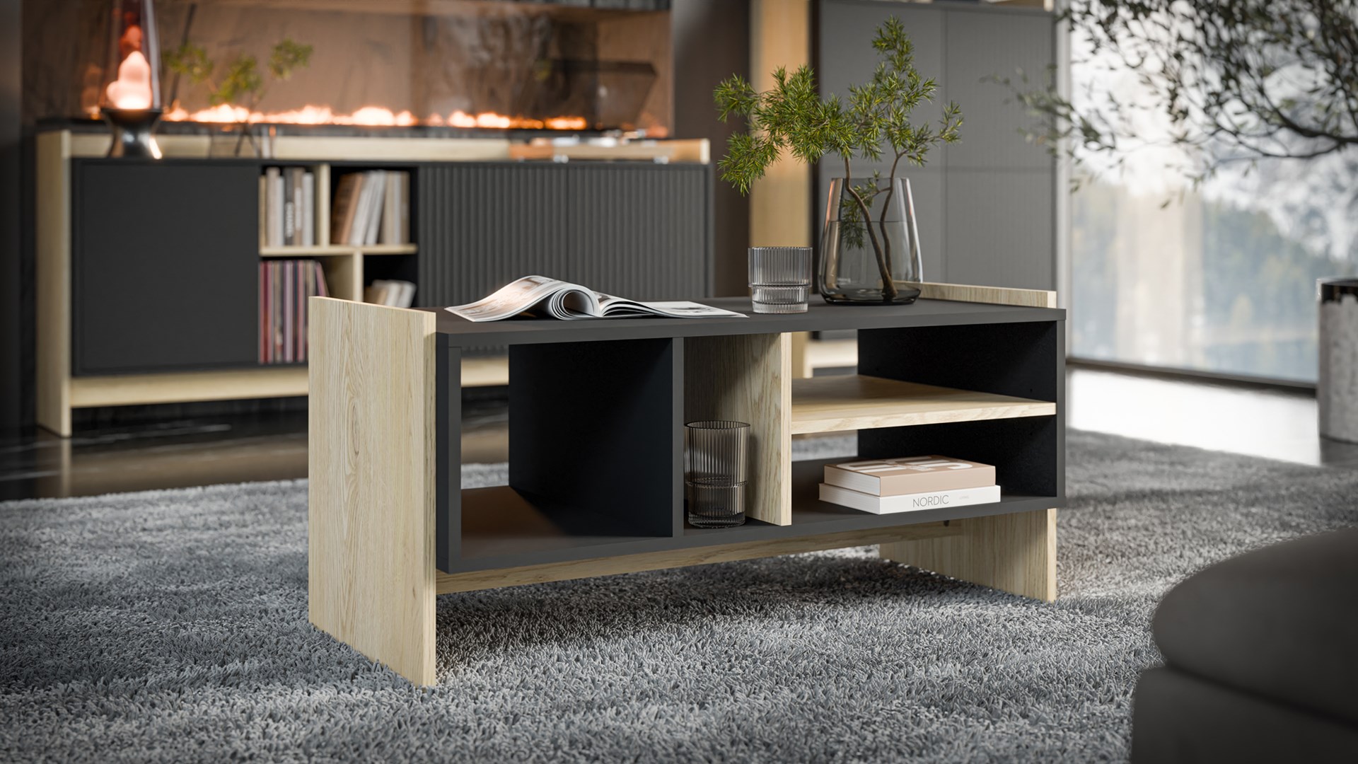 Cama PORTO bench/table 100x50x46 oak/black Cama PORTO bench/table 100x50x46 oak/black
