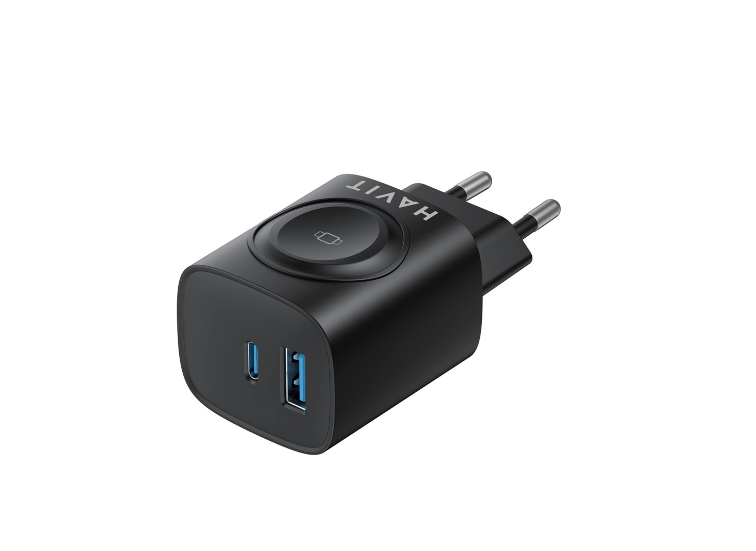 Havit UC132 EU - GaN 22 W dual-port charger with wireless charging option, black Havit UC132 EU - GaN 22 W dual-port charger with wireless charging option, black