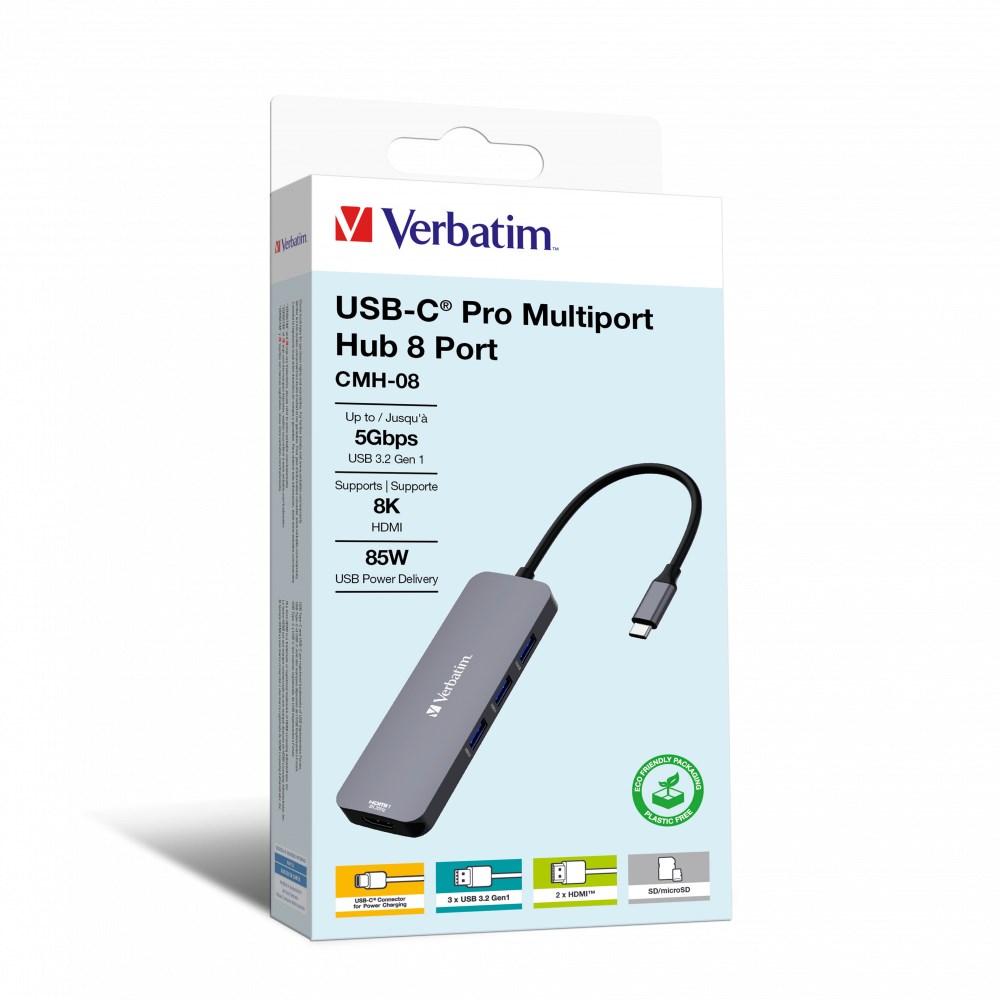 Verbatim CMH-08 USB Type-C 5000 Mbit/s Silver Verbatim CMH-08 USB Type-C 5000 Mbit/s Silver
