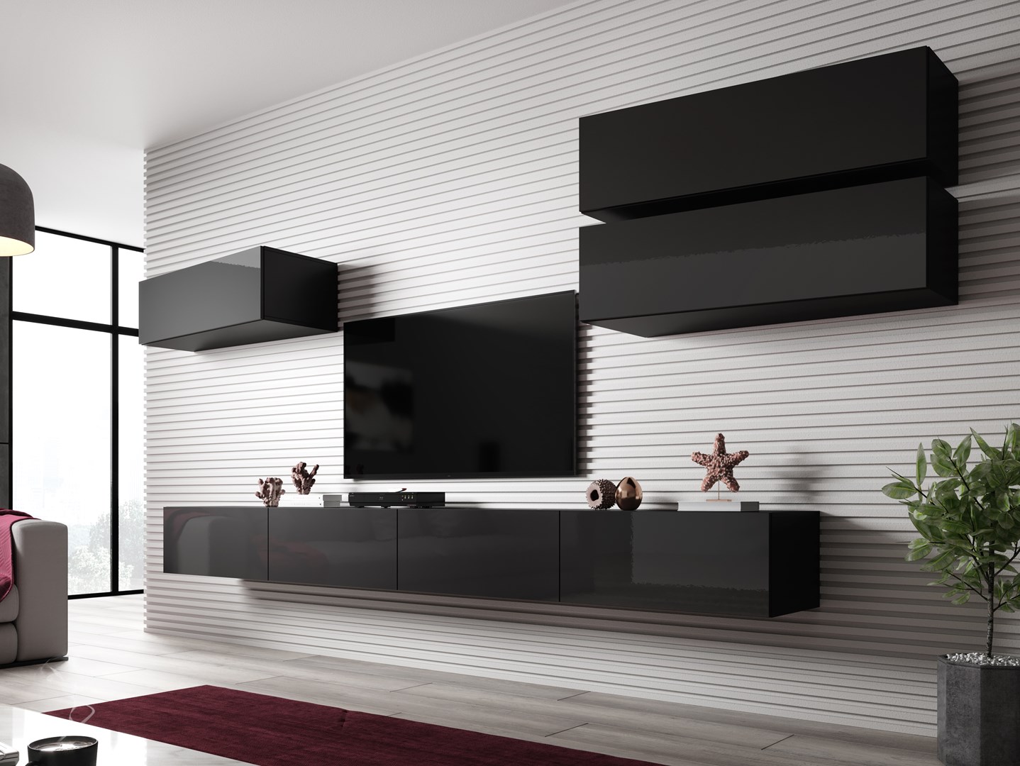 Cama Living room cabinet set VIGO SLANT 4 black/black gloss Cama Living room cabinet set VIGO SLANT 4 black/black gloss