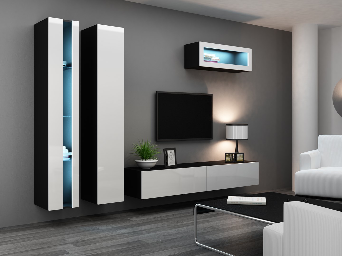 Cama Living room cabinet set VIGO NEW 2 black/white gloss Cama Living room cabinet set VIGO NEW 2 black/white gloss