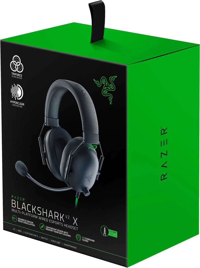 Razer Blackshark V2 X Headset Wired Head-band Gaming Black, Green Razer Blackshark V2 X Headset Wired Head-band Gaming Black, Green