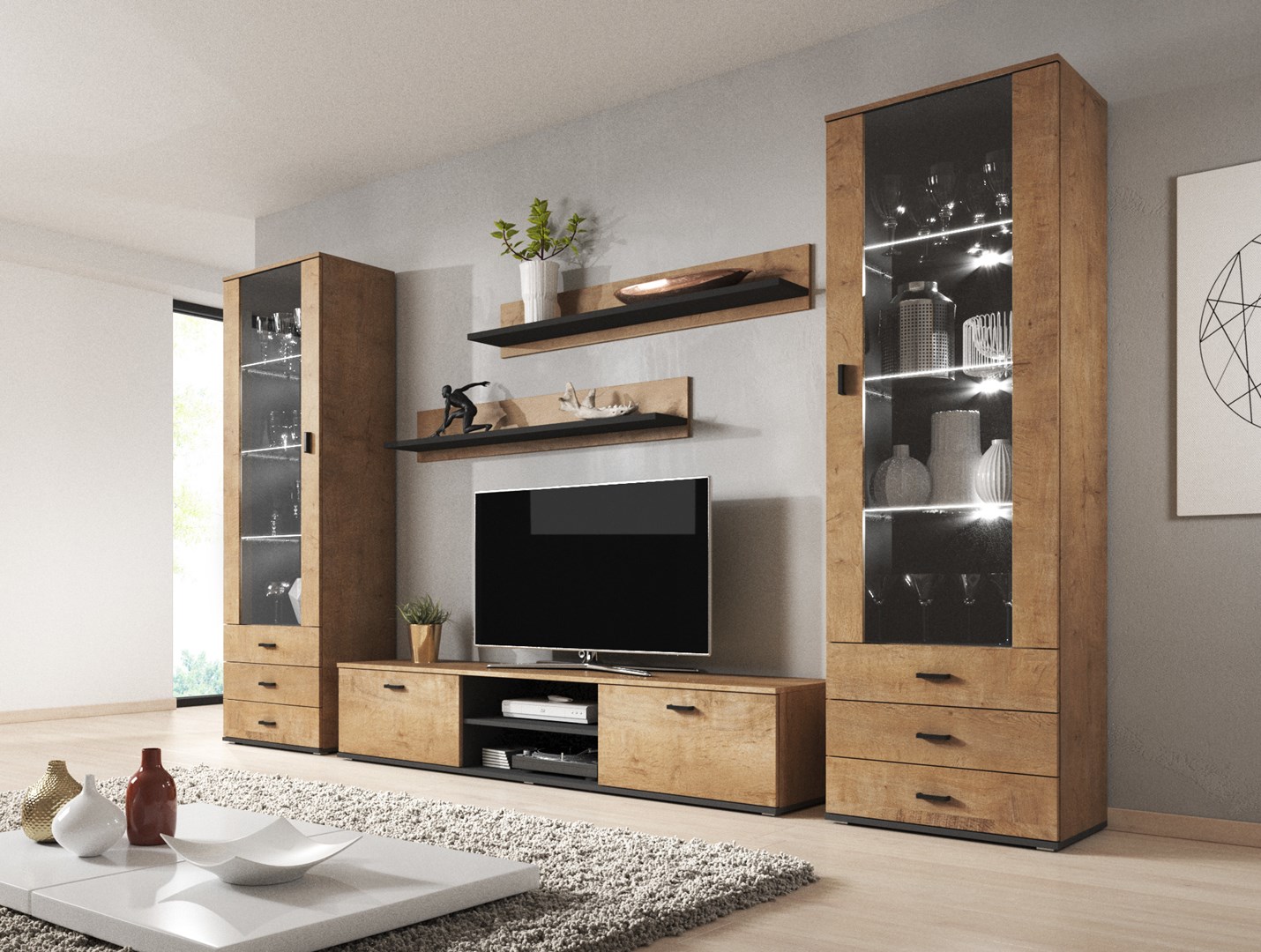 SOHO 4 set (RTV180 cabinet + 2x S1 cabinet + shelves) Oak lefkas SOHO 4 set (RTV180 cabinet + 2x S1 cabinet + shelves) Oak lefkas