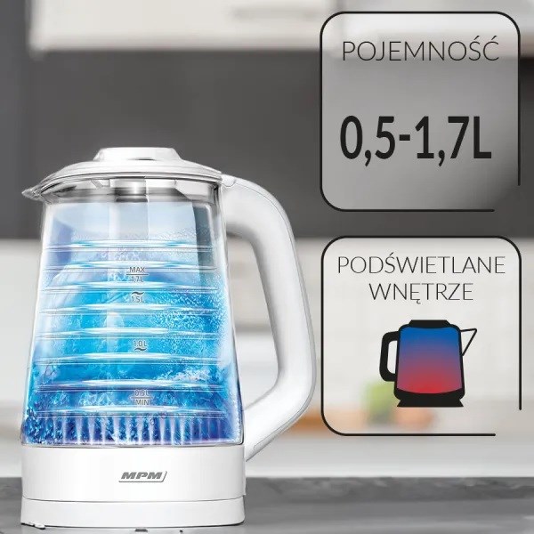 MPM MCZ-124 electric kettle 1.7 L 2200 W White MPM MCZ-124 electric kettle 1.7 L 2200 W White