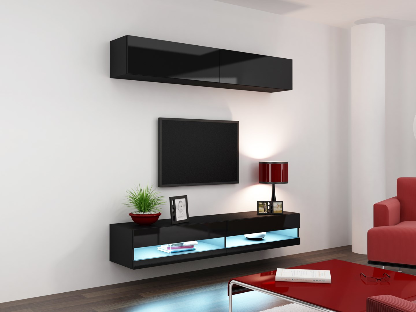 Cama Living room cabinet set VIGO NEW 10 black/black gloss Cama Living room cabinet set VIGO NEW 10 black/black gloss