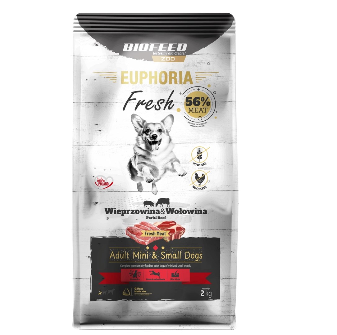 BIOFEED Euphoria Fresh Adult Mini & Small Pork with beef - dry dog food - 2kg BIOFEED Euphoria Fresh Adult Mini & Small Pork with beef - dry dog food - 2kg