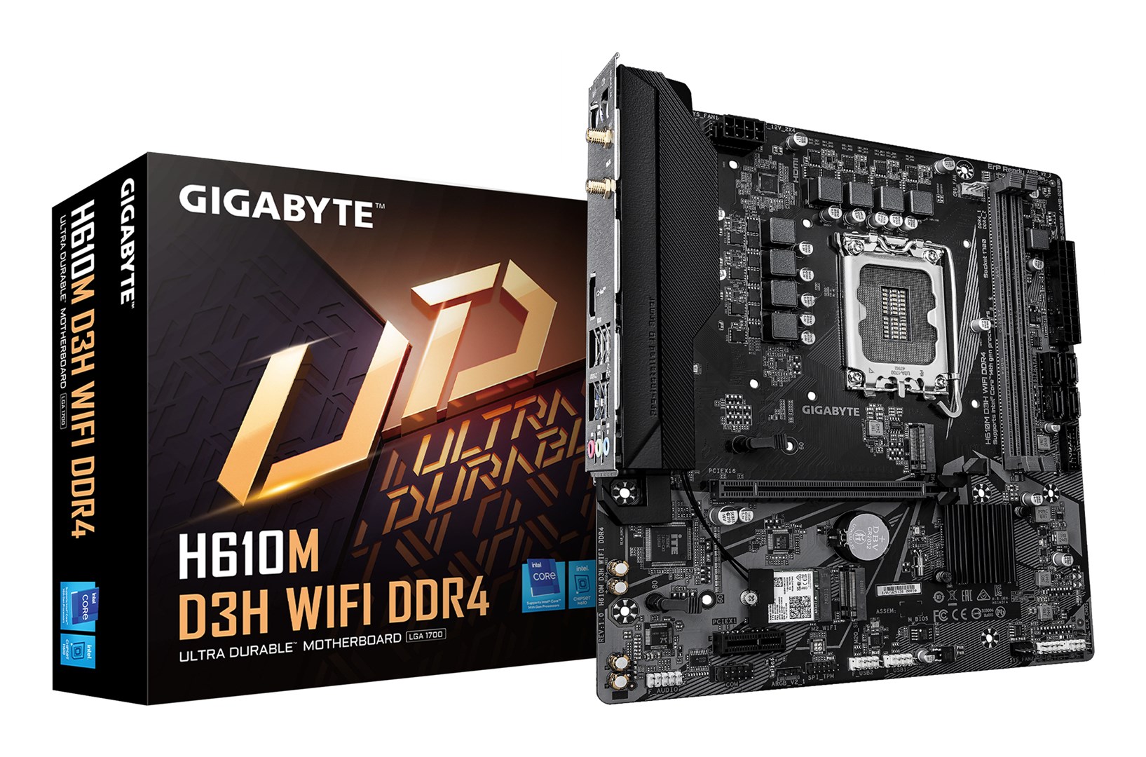 GIGABYTE H610M D3H WIFI DDR4 Motherboard - Supports 14th Gen. Intel Core CPUs, 6+1+1 phases VRM, up to 3200MHz DDR4, 2xPCIe 3.0 M.2, WIFI 5, 1GbE LAN, USB 3.2 Gen 1 GIGABYTE H610M D3H WIFI DDR4 Motherboard - Supports 14th Gen. Intel Core CPUs, 6+1+1 phases VRM, up to 3200MHz DDR4, 2xPCIe 3.0 M.2, WIFI 5, 1GbE LAN, USB 3.2 Gen 1