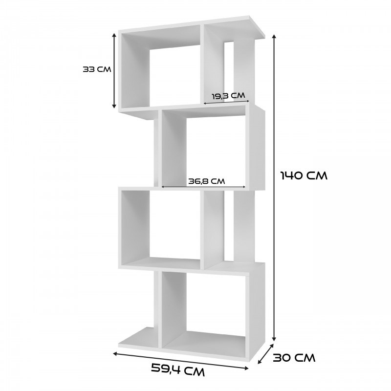 Bookcase FIESTA 4P 59.5x30x140 cm, white Bookcase FIESTA 4P 59.5x30x140 cm, white