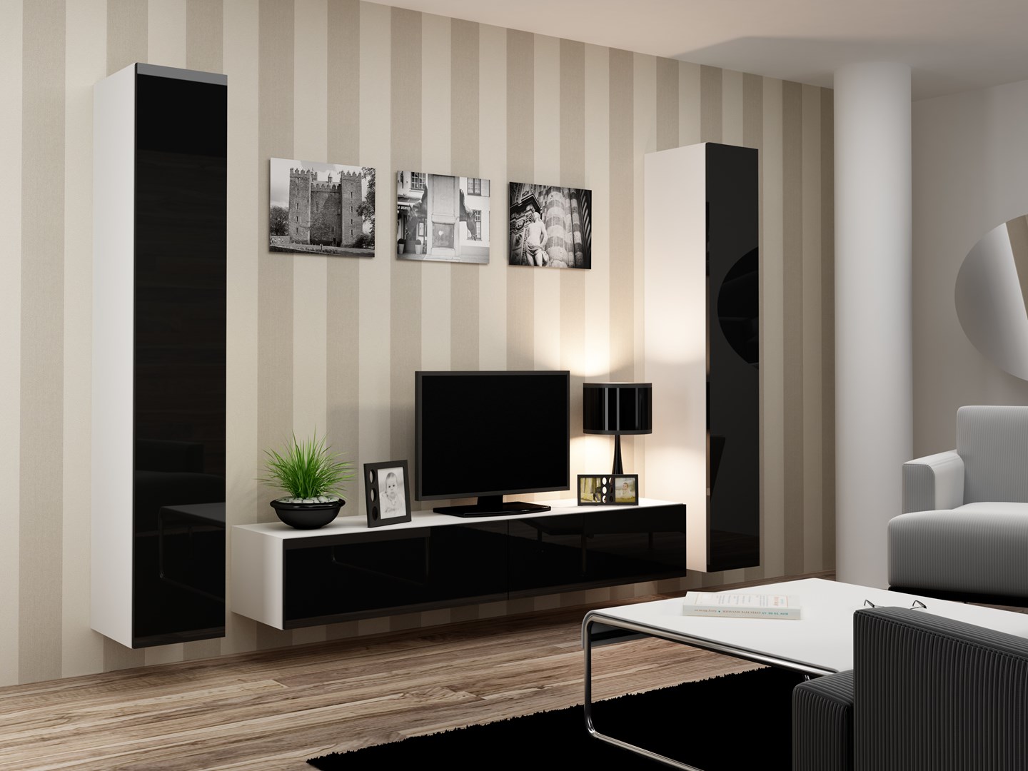 Cama Full cabinet VIGO '180' 180/40/30 white/black gloss Cama Full cabinet VIGO '180' 180/40/30 white/black gloss