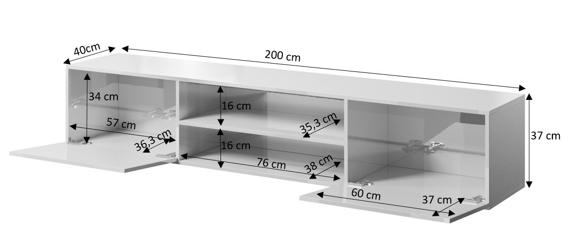 RTV cabinet SLIDE 200K 200x40x37 cm all in gloss black RTV cabinet SLIDE 200K 200x40x37 cm all in gloss black