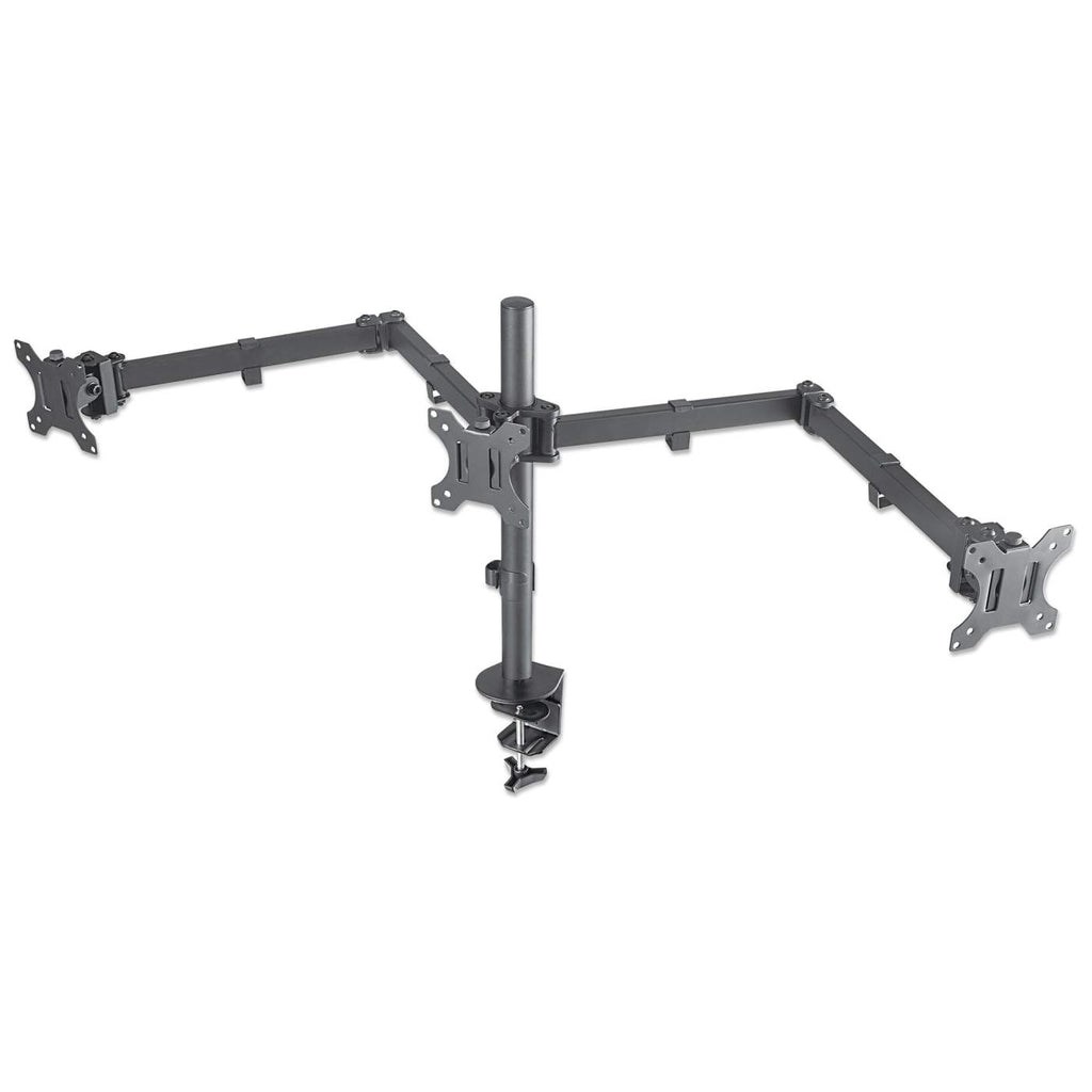 Manhattan TV & Monitor Mount, Desk, Double-Link Arms, 3 screens, Screen Sizes: 10-27", Black, Clamp Assembly, Triple Screen, VESA 75x75 to 100x100mm, Max 7kg (each), Lifetime Warranty Manhattan TV & Monitor Mount, Desk, Double-Link Arms, 3 screens, Screen Sizes: 10-27", Black, Clamp Assembly, Triple Screen, VESA 75x75 to 100x100mm, Max 7kg (each), Lifetime Warranty
