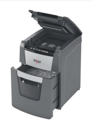 Rexel AutoFeed+ 100X automatic shredder, P-4, cuts confetti cut (4x28mm), 100 sheets, 34 litre bin Rexel AutoFeed+ 100X automatic shredder, P-4, cuts confetti cut (4x28mm), 100 sheets, 34 litre bin