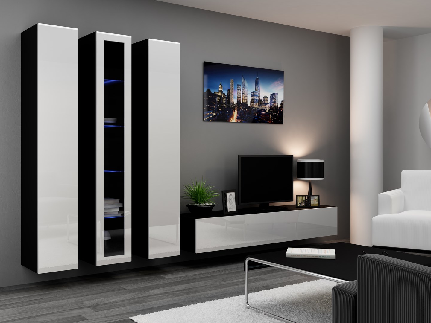 Cama Full cabinet VIGO '180' 180/40/30 white/black gloss Cama Full cabinet VIGO '180' 180/40/30 white/black gloss