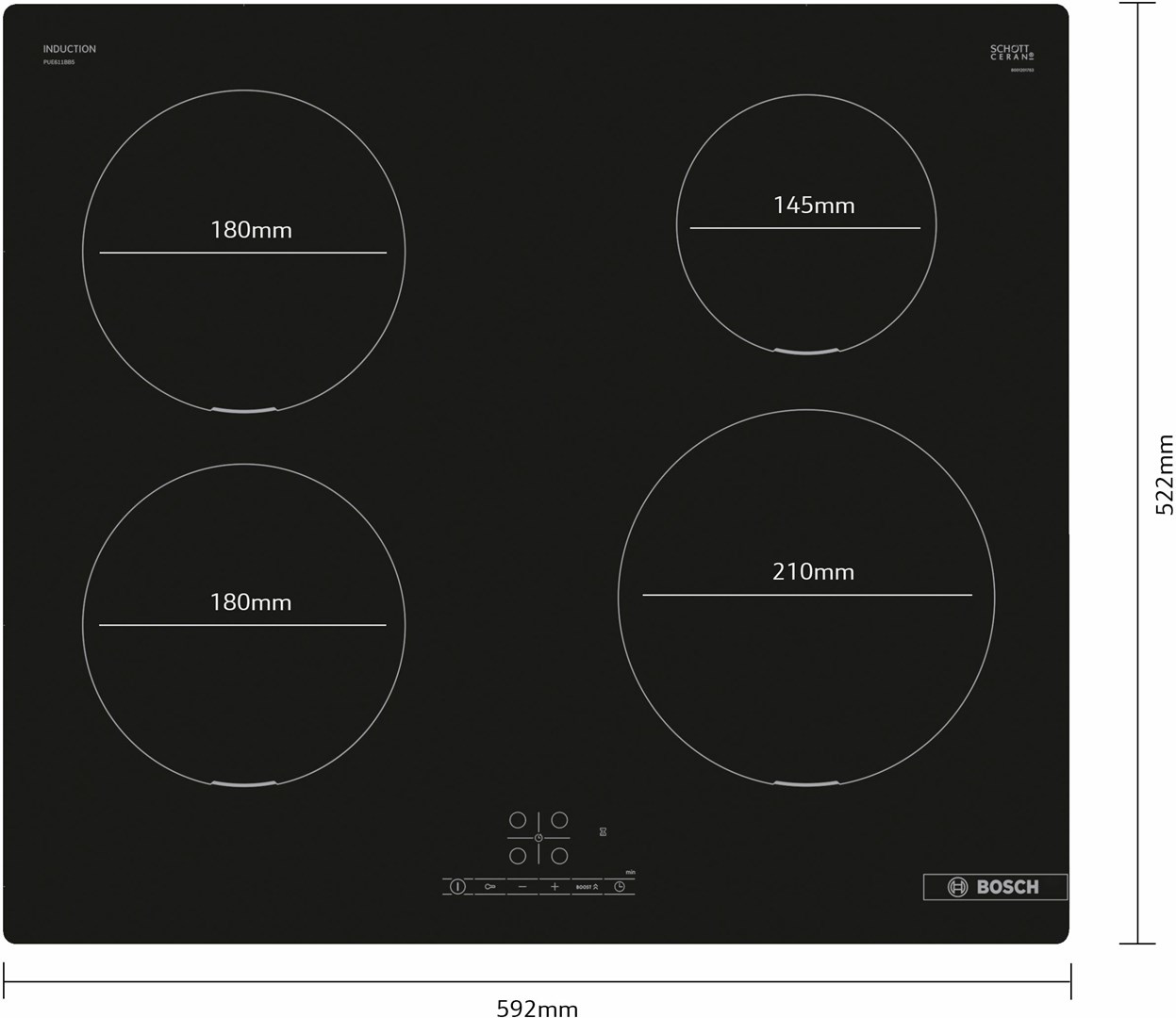 Bosch Serie 4 PUE611BB5E hob Black Built-in 60 cm Zone induction hob 4 zone(s) Bosch Serie 4 PUE611BB5E hob Black Built-in 60 cm Zone induction hob 4 zone(s)