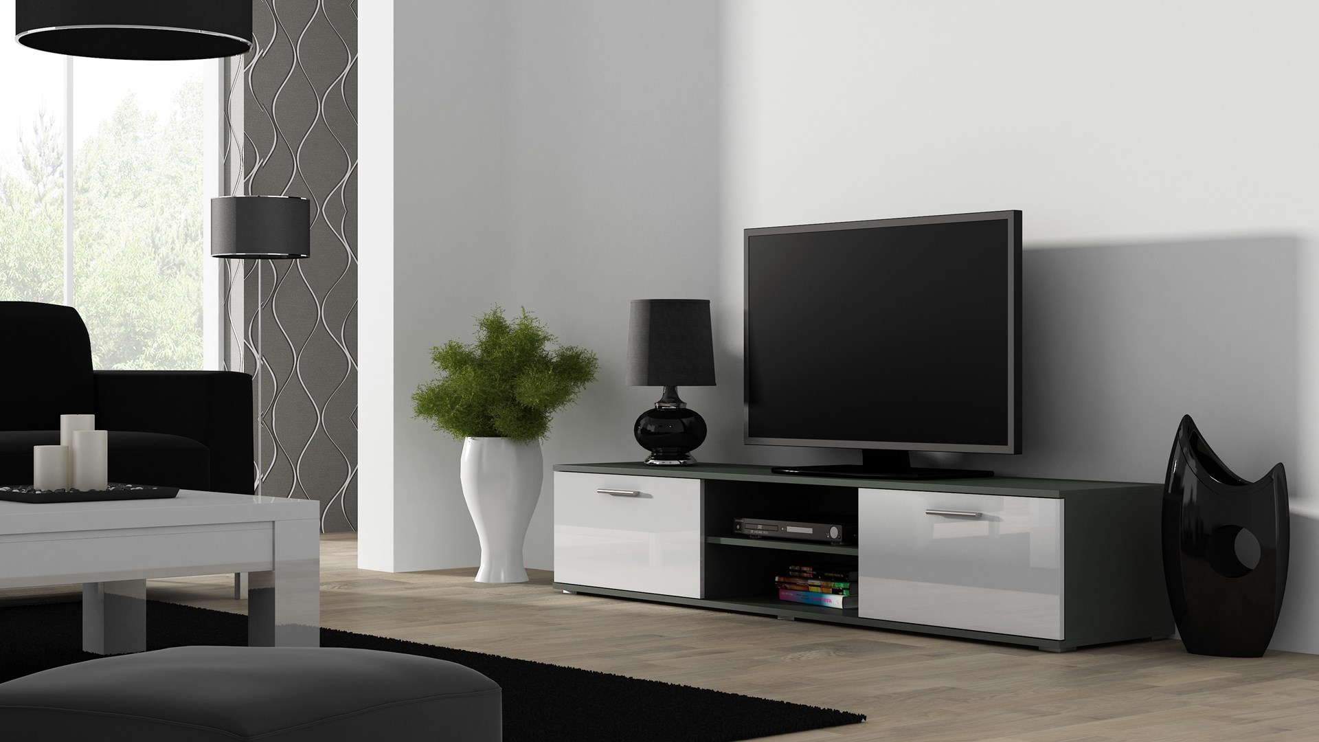 Cama TV stand SOHO 180 grey/white gloss Cama TV stand SOHO 180 grey/white gloss