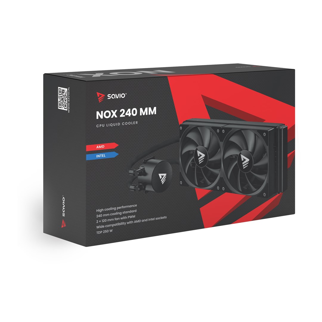 Savio NOX 240 mm Processor Liquid cooling kit 12 cm Black 1 pc(s) Savio NOX 240 mm Processor Liquid cooling kit 12 cm Black 1 pc(s)