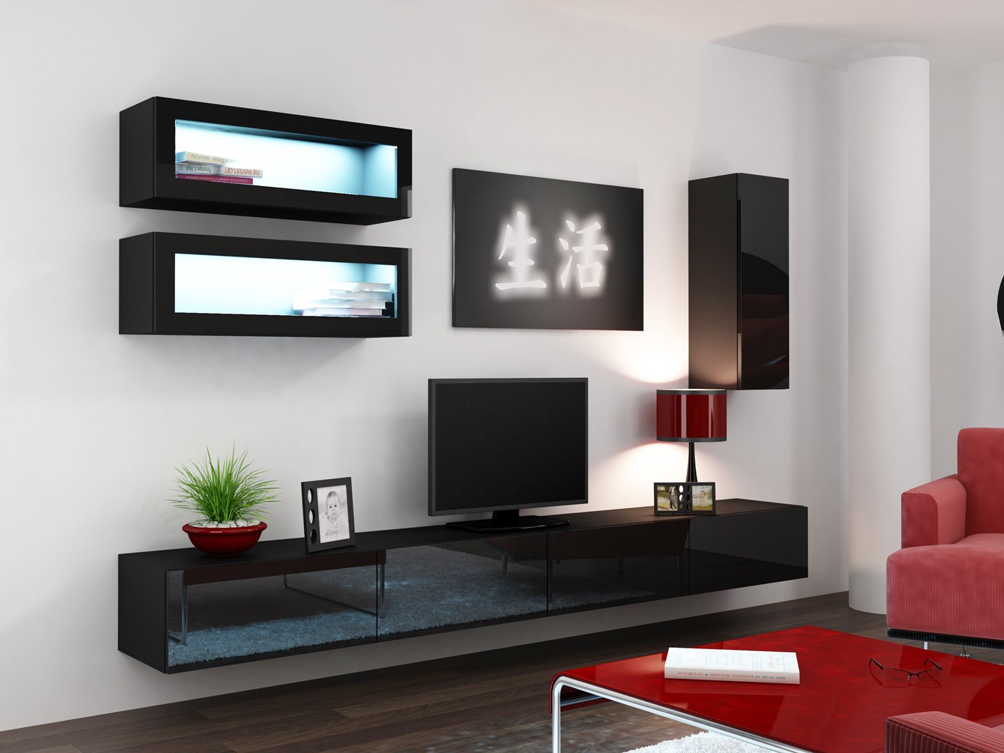 Cama TV stand VIGO 140 30/140/40 black/black gloss Cama TV stand VIGO 140 30/140/40 black/black gloss