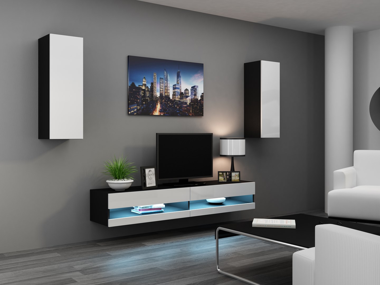 Cama Living room cabinet set VIGO NEW 10 black/white gloss Cama Living room cabinet set VIGO NEW 10 black/white gloss