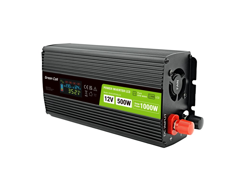 Green Cell PowerInverter LCD 12V 500W/10000W car inverter with display - pure sine wave Green Cell PowerInverter LCD 12V 500W/10000W car inverter with display - pure sine wave