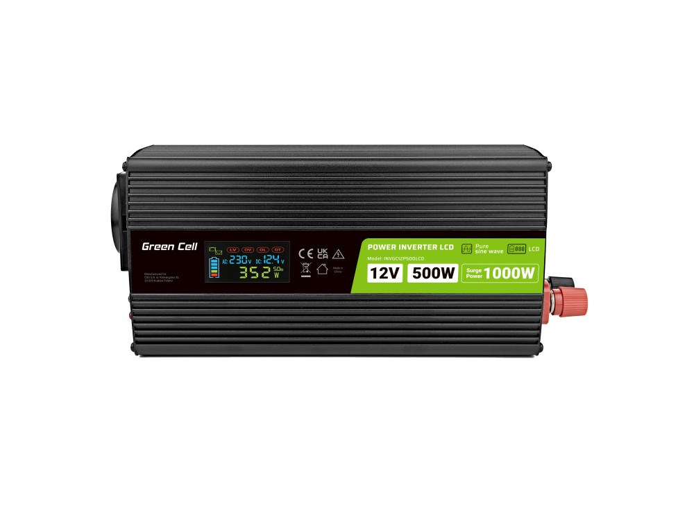 Green Cell PowerInverter LCD 12V 500W/10000W car inverter with display - pure sine wave Green Cell PowerInverter LCD 12V 500W/10000W car inverter with display - pure sine wave