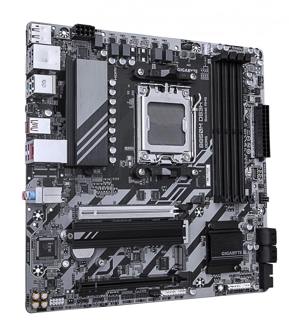 GIGABYTE B850M DS3H Motherboard - AMD Ryzen 9000 Series CPUs, 16+2+2 Phases Digital VRM, up to 8200MHz DDR5 (OC), 1xPCIe 5.0 + 1xPCIe 4.0 M.2, 2.5 LAN, USB 3.2 Gen 2 GIGABYTE B850M DS3H Motherboard - AMD Ryzen 9000 Series CPUs, 16+2+2 Phases Digital VRM, up to 8200MHz DDR5 (OC), 1xPCIe 5.0 + 1xPCIe 4.0 M.2, 2.5 LAN, USB 3.2 Gen 2