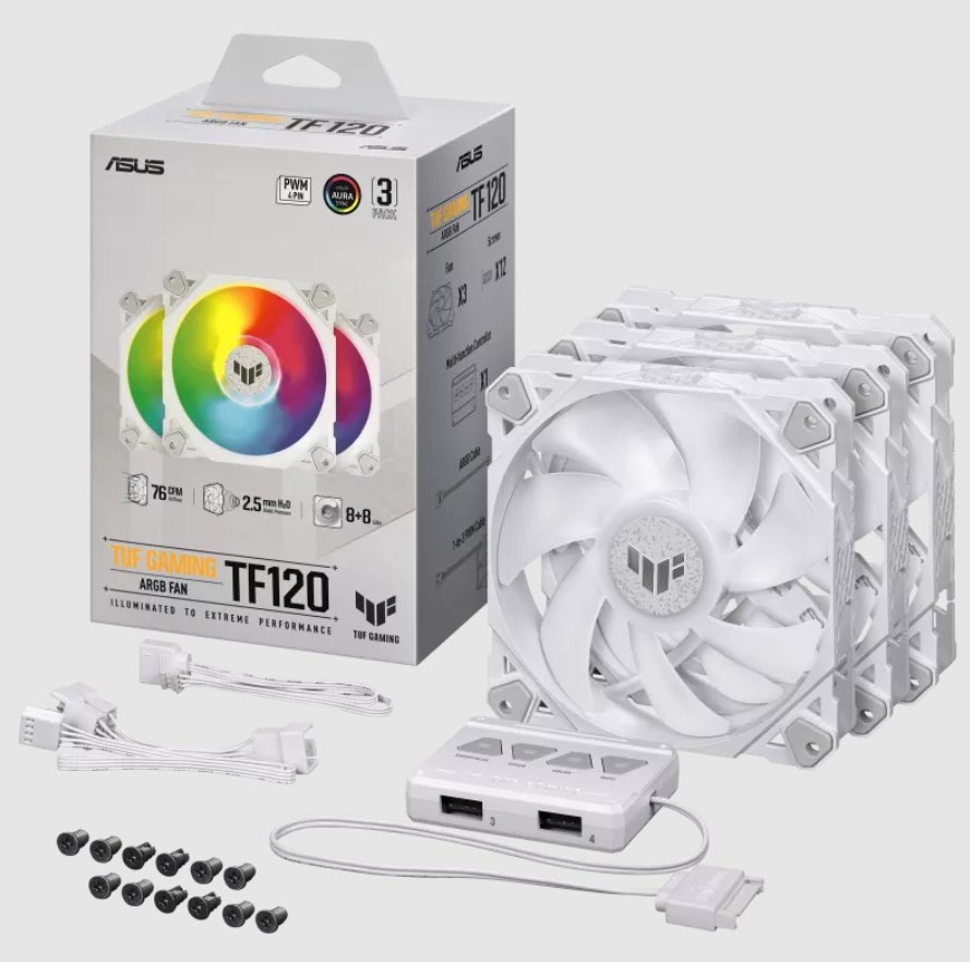 ASUS TUF GAMING TF120 ARGB WHITE EDITION 3IN1 Air cooler 12 cm 3 pc(s) ASUS TUF GAMING TF120 ARGB WHITE EDITION 3IN1 Air cooler 12 cm 3 pc(s)