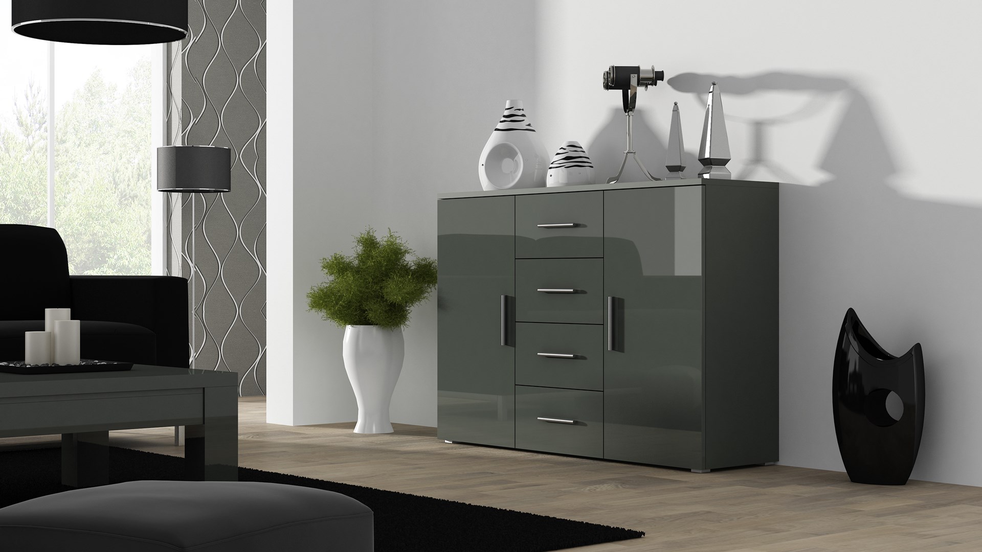 Cama living room sideboard UNi grey/grey gloss Cama living room sideboard UNi grey/grey gloss