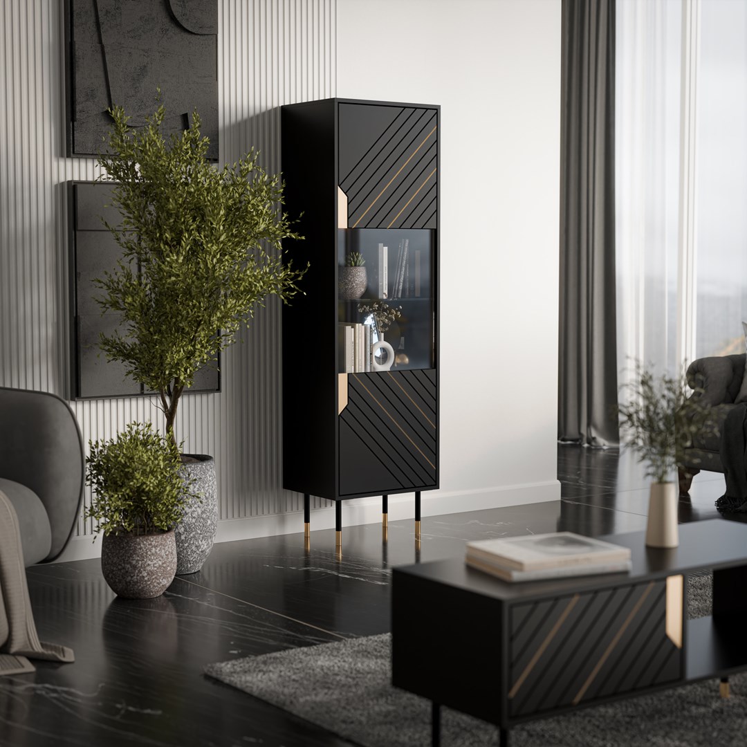 Cama MOUNTAIN display cabinet 54x40x180 black + gold Cama MOUNTAIN display cabinet 54x40x180 black + gold